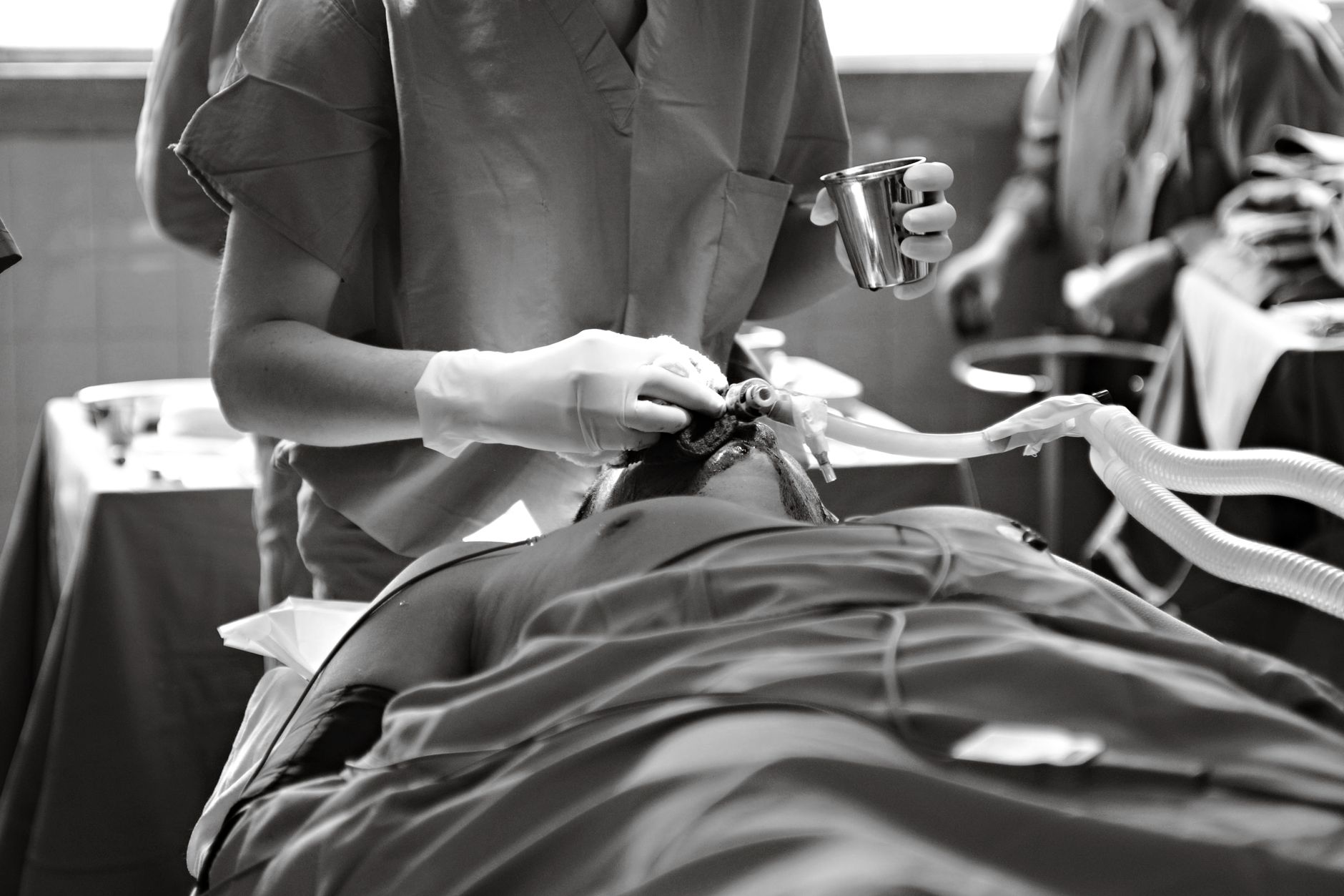 Neurosurgeon prepares for a procedure, using imaging software on a patient.