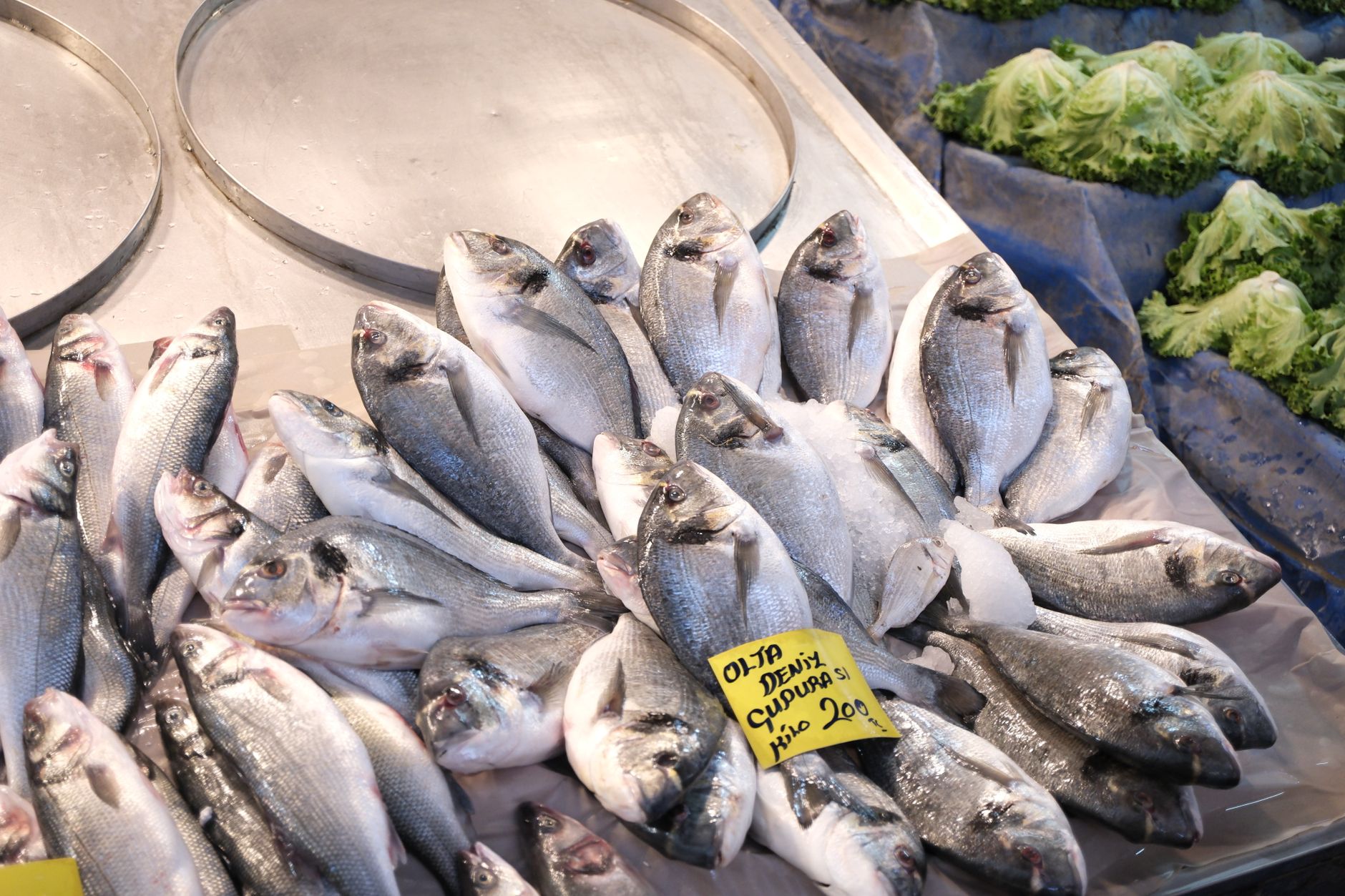 A vibrant display of fresh fish at a market near the Black Sea, ideal for healthy eating.
