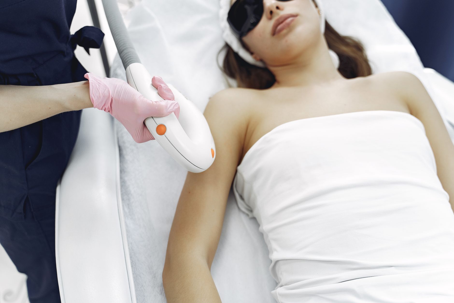 Patient receiving endovenous laser treatment in a clinical setting.