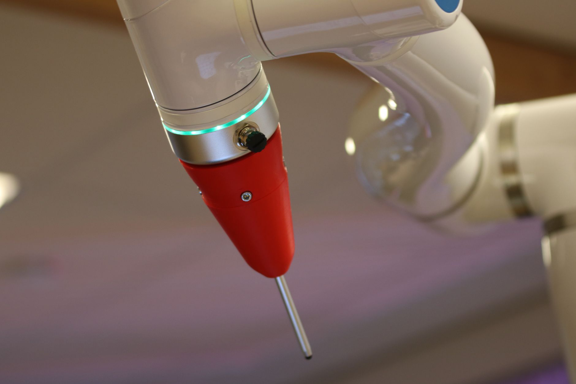 Detailed view of a robotic surgical instrument designed for minimally invasive procedures.