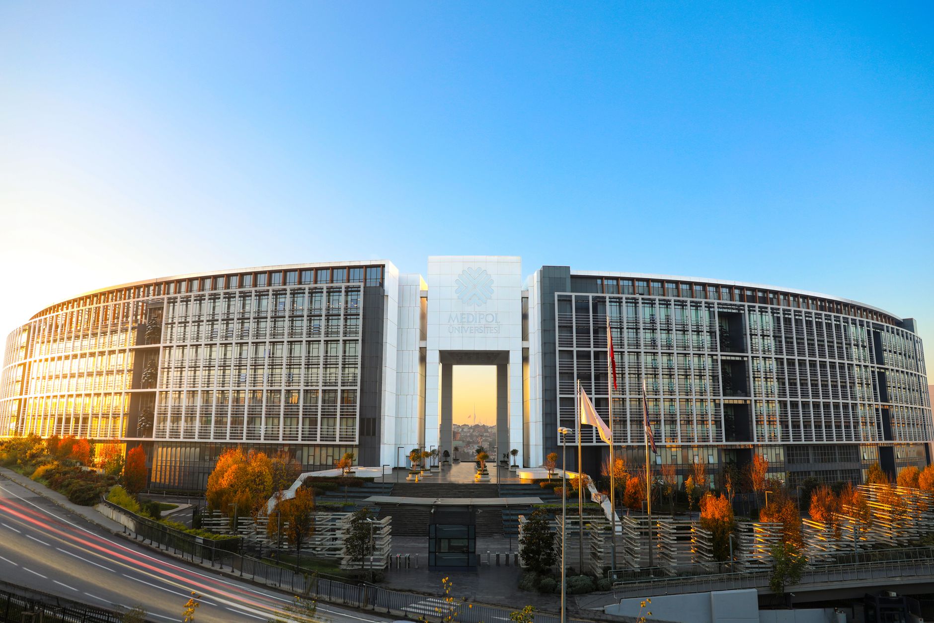 Exterior view of Medipol University campus showcasing modern architecture in Istanbul.